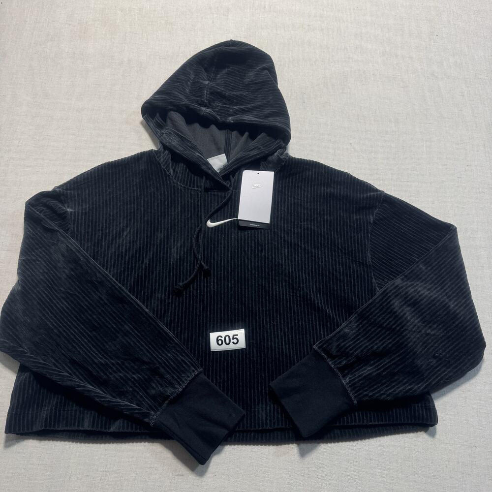 Nike Women Sportswear Velour Cropped Pullover‎ Hoodie Sz XS Brand New